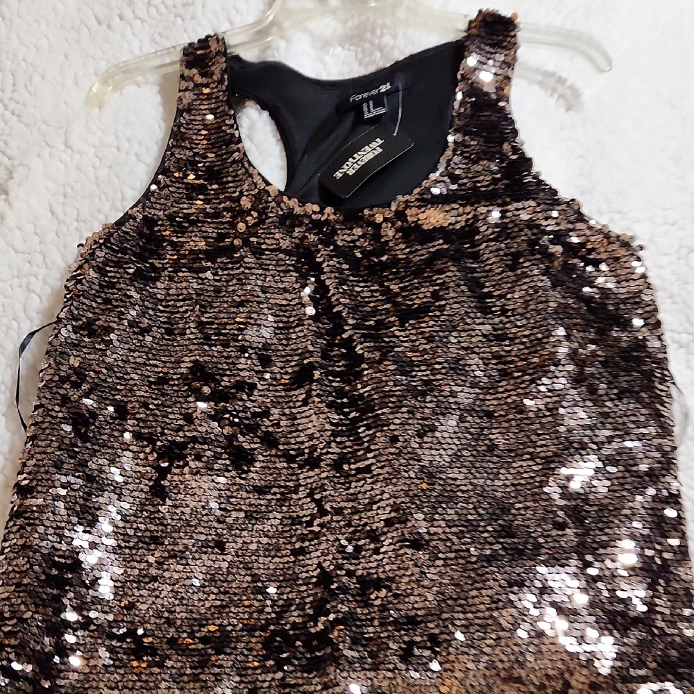 Forever 21 Black and Gold Sequin Tank Top